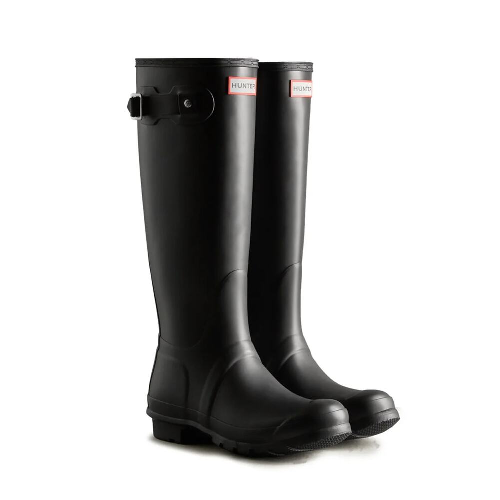 Hunter Black Original Tall Rain Boots + Fleece Liner Socks US 9 UK 7 EU 40/41